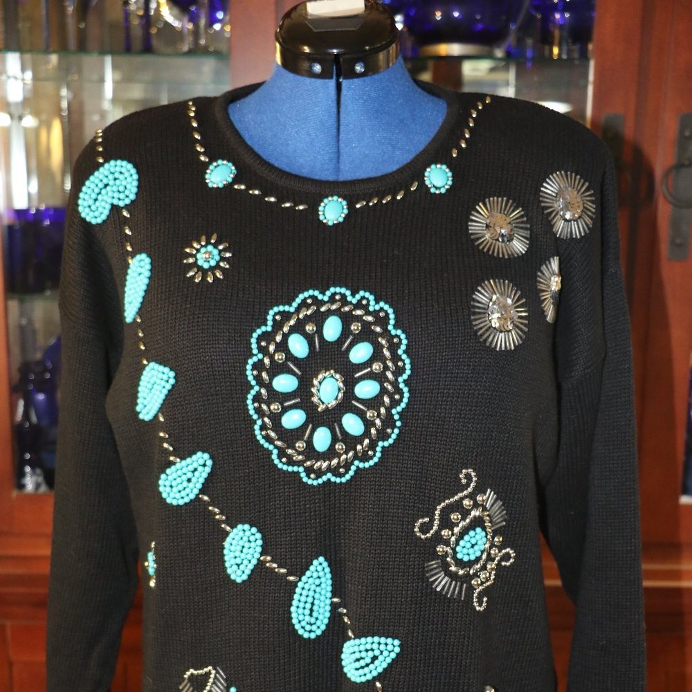 Women's Victoria Jones Beaded Southwestern Jewelry Embellished Tunic- L